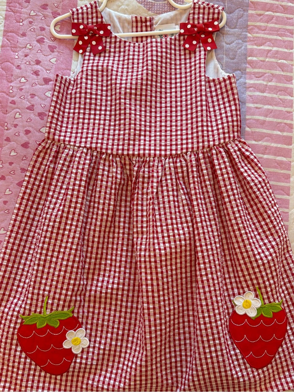 Nina Red and White Gingham Dress with Polka Dot Bow